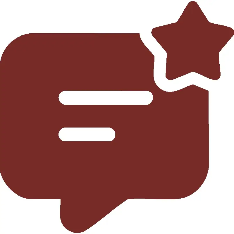 A red speech bubble with a star on top of it.