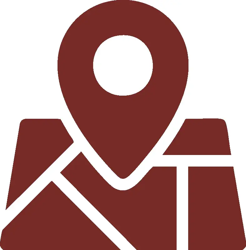 A red map with a white pin on it.