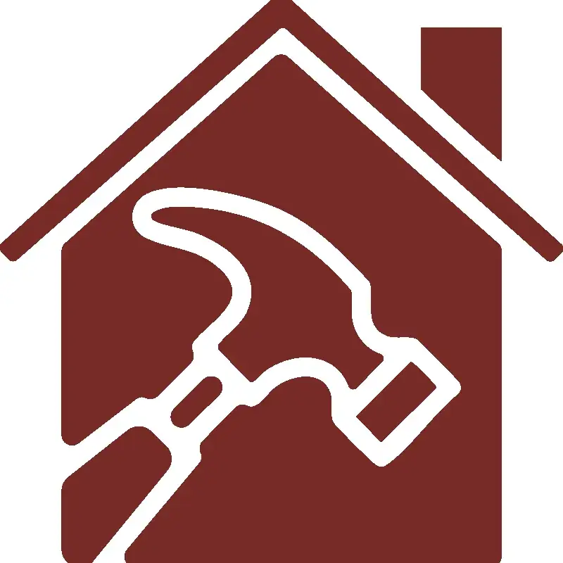 An icon of a house with a hammer inside of it.
